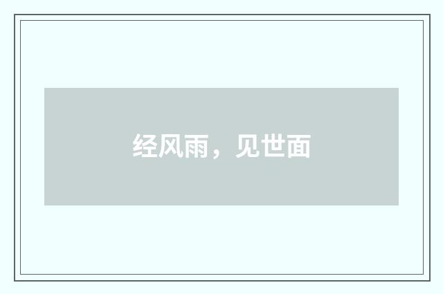 经风雨，见世面
