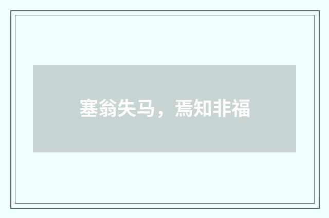 塞翁失马，焉知非福