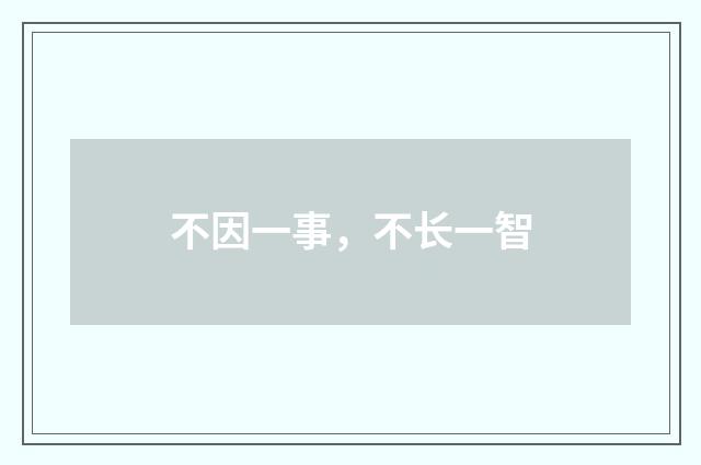 不因一事，不长一智