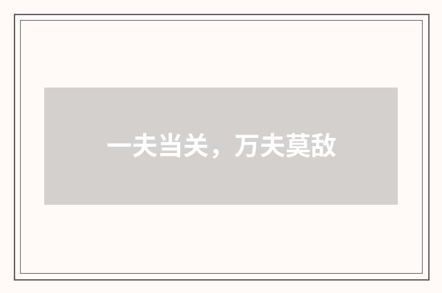 一夫当关，万夫莫敌