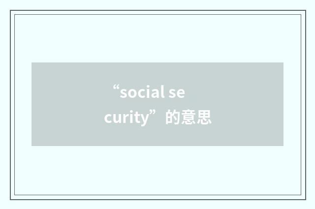“social security”的意思