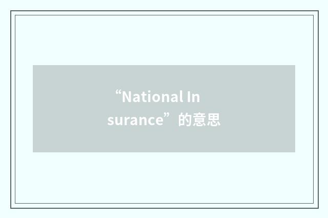 “National Insurance”的意思
