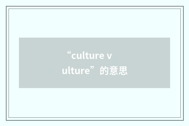 “culture vulture”的意思