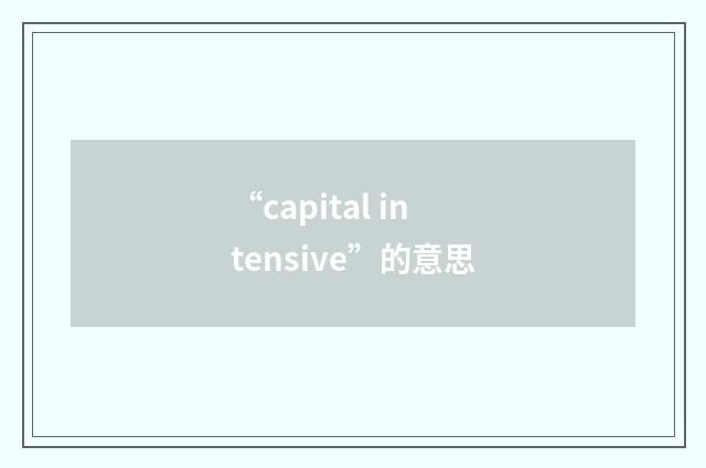 “capital intensive”的意思
