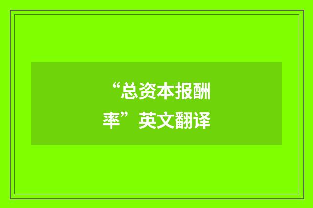 “总资本报酬率”英文翻译