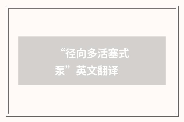 “径向多活塞式泵”英文翻译
