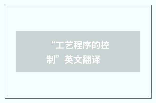 “工艺程序的控制”英文翻译