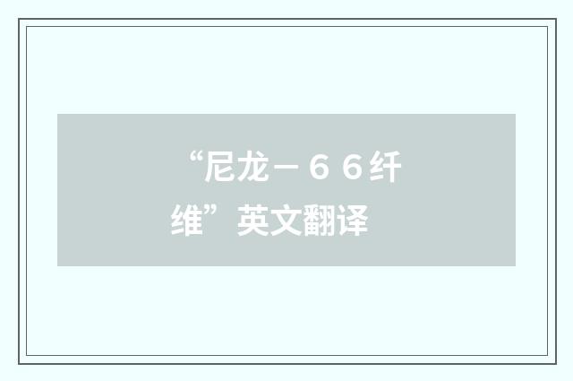 “尼龙－６６纤维”英文翻译