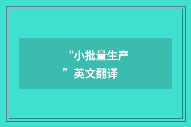 “小批量生产”英文翻译