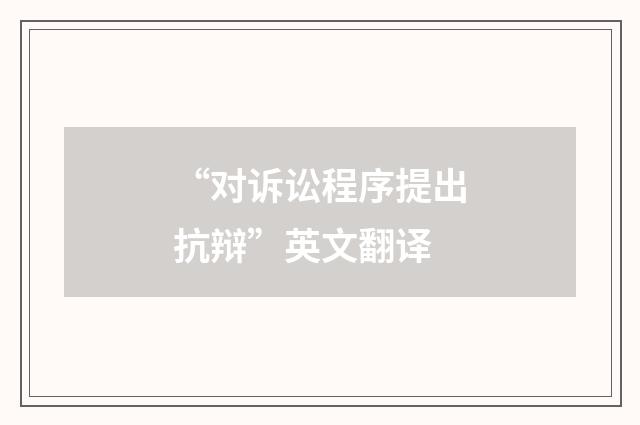 “对诉讼程序提出抗辩”英文翻译