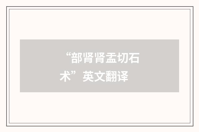 “部肾肾盂切石术”英文翻译