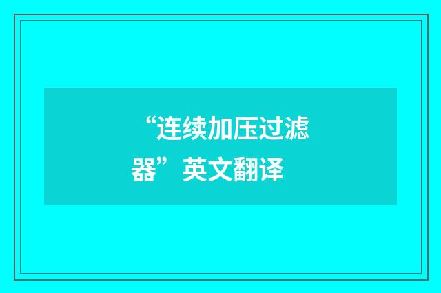 “连续加压过滤器”英文翻译