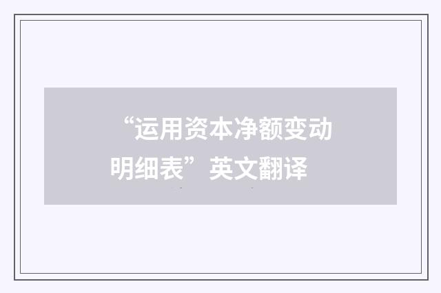 “运用资本净额变动明细表”英文翻译
