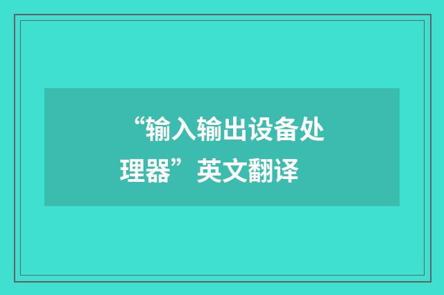 “输入输出设备处理器”英文翻译