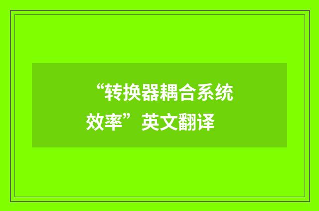 “转换器耦合系统效率”英文翻译