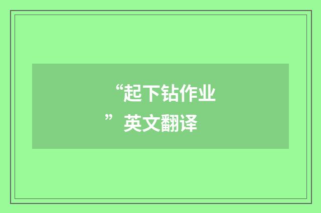 “起下钻作业”英文翻译