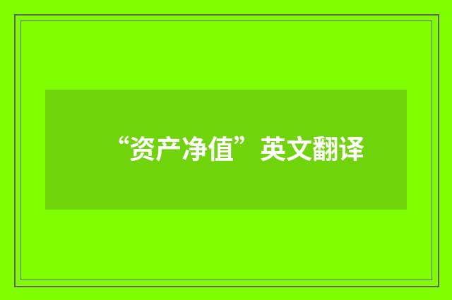 “资产净值”英文翻译