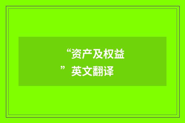 “资产及权益”英文翻译