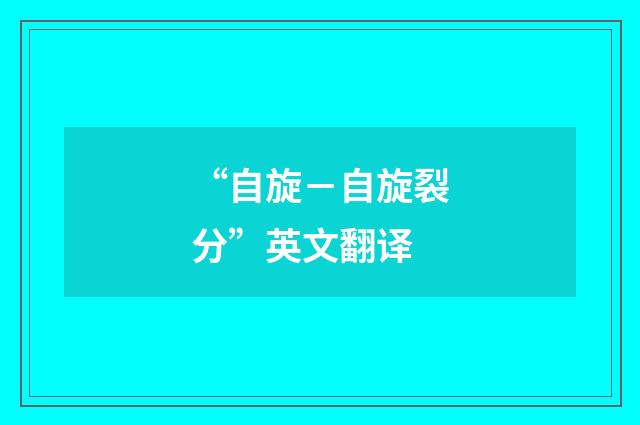 “自旋－自旋裂分”英文翻译