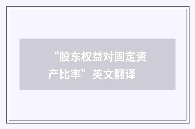 “股东权益对固定资产比率”英文翻译