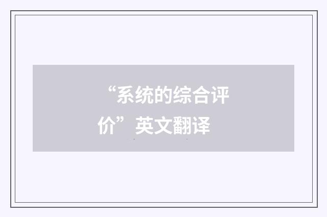 “系统的综合评价”英文翻译