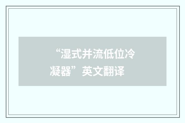 “湿式并流低位冷凝器”英文翻译