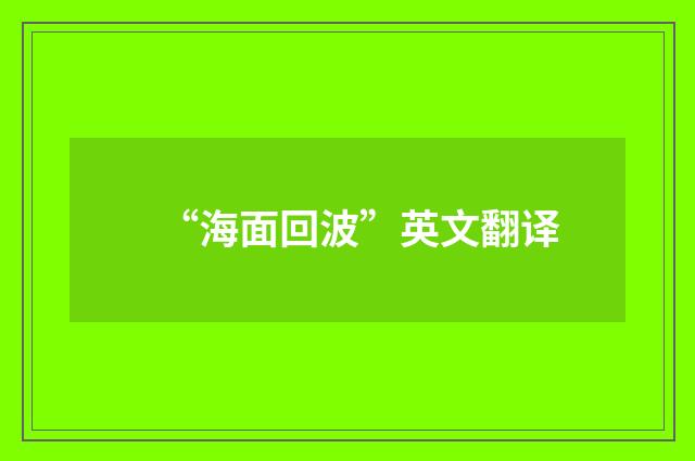 “海面回波”英文翻译
