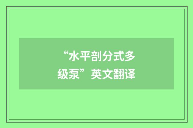 “水平剖分式多级泵”英文翻译