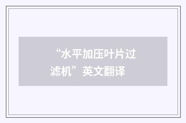 “水平加压叶片过滤机”英文翻译