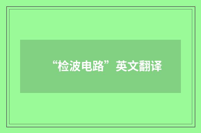 “检波电路”英文翻译
