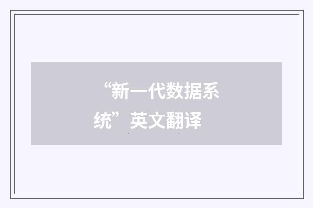 “新一代数据系统”英文翻译