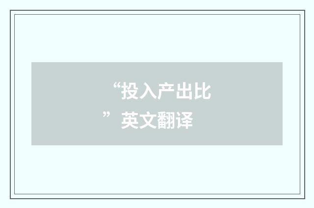 “投入产出比”英文翻译