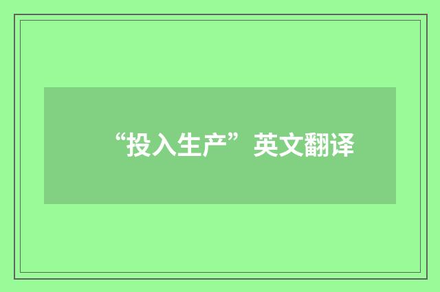 “投入生产”英文翻译