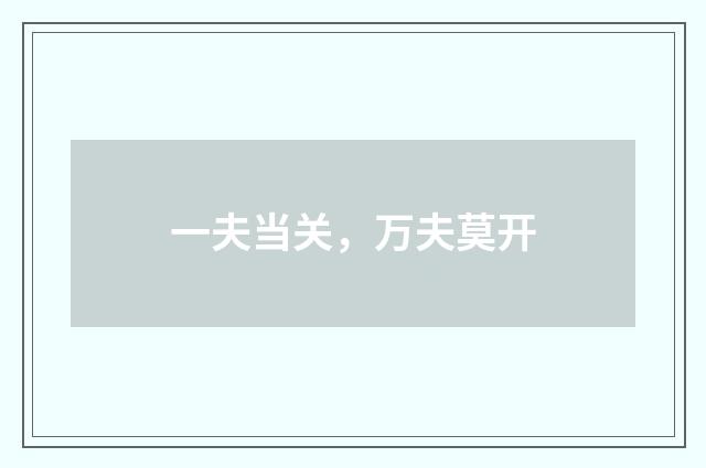 一夫当关,万夫莫开