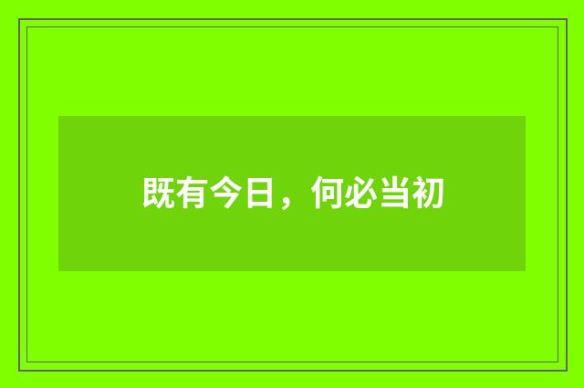 既有今日，何必当初