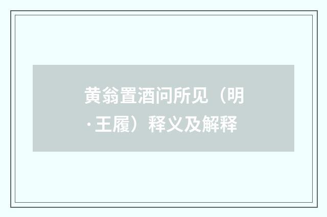 黄翁置酒问所见（明·王履）释义及解释
