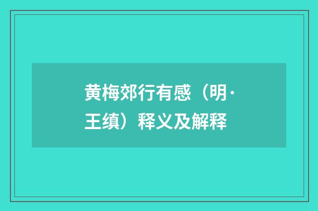 黄梅郊行有感（明·王缜）释义及解释