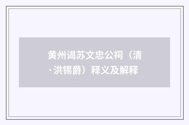 黄州谒苏文忠公祠（清·洪锡爵）释义及解释