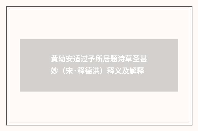 黄幼安适过予所居题诗草圣甚妙（宋·释德洪）释义及解释