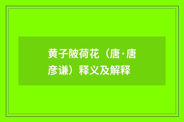黄子陂荷花（唐·唐彦谦）释义及解释