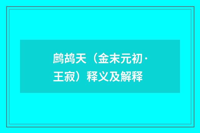 鹧鸪天（金末元初·王寂）释义及解释