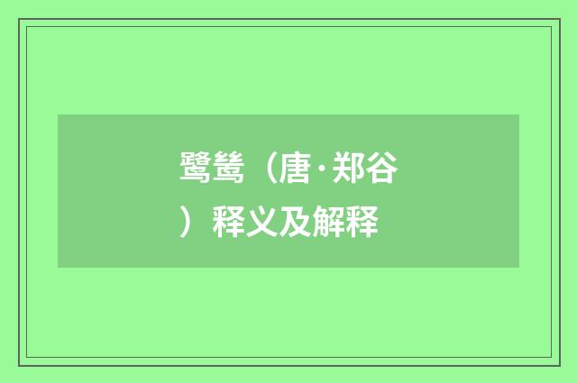 鹭鸶（唐·郑谷）释义及解释