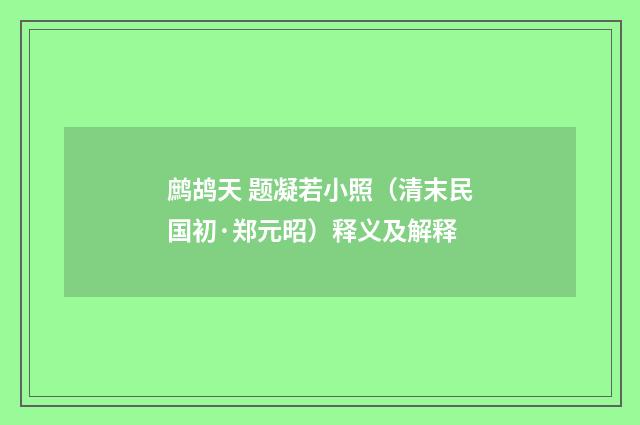 鹧鸪天 题凝若小照（清末民国初·郑元昭）释义及解释