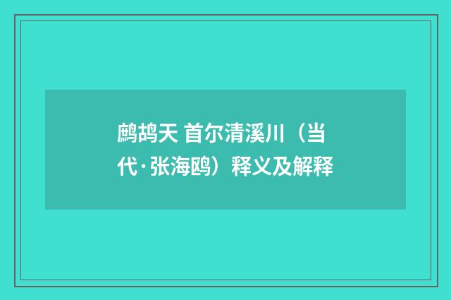 鹧鸪天 首尔清溪川（当代·张海鸥）释义及解释