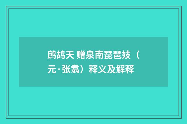 鹧鸪天 赠泉南琵琶妓（元·张翥）释义及解释