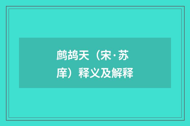 鹧鸪天（宋·苏庠）释义及解释