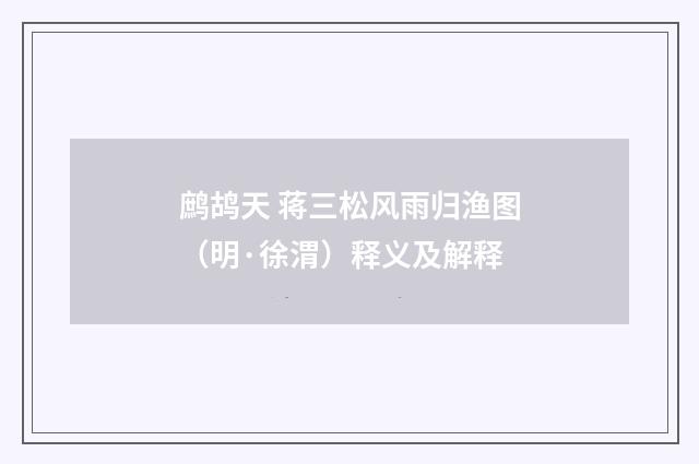 鹧鸪天 蒋三松风雨归渔图（明·徐渭）释义及解释