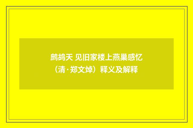 鹧鸪天 见旧家楼上燕巢感忆（清·郑文焯）释义及解释