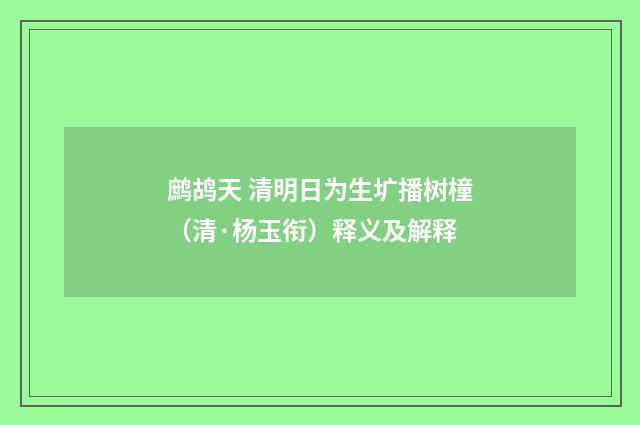 鹧鸪天 清明日为生圹播树橦（清·杨玉衔）释义及解释