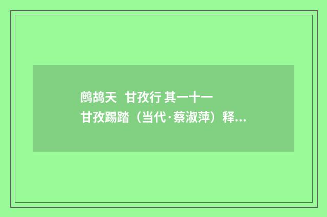 鹧鸪天 甘孜行 其一十一 甘孜踢踏（当代·蔡淑萍）释义及解释
